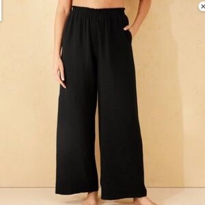 Shade & Shore Gauze Cover Up Pants Black XL Cotton Maxi Length, Semi Sheer